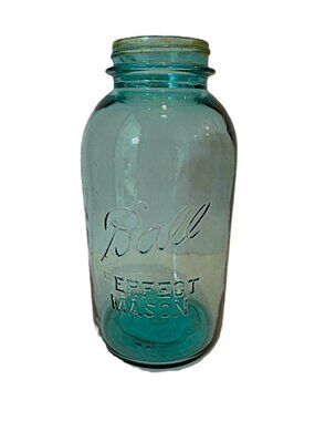 Antique 1/2 Gallon (2 qt.) Ball "Perfect Mason" Jar #6 Blue 1923-1933 no lid